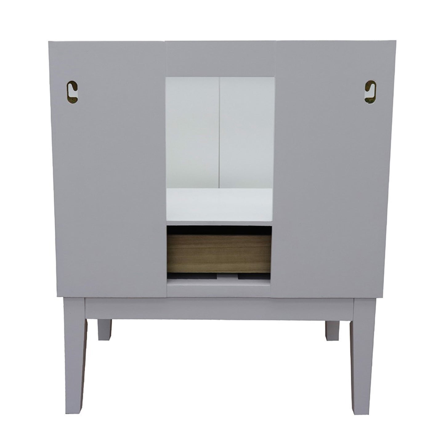 31" Single vanity in White finish with White engineered stone top and round sink