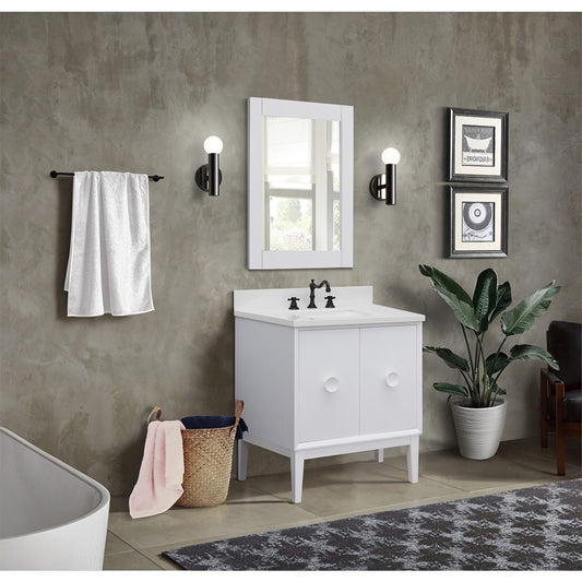31" Single vanity in White finish with White engineered stone top and rectangle sink