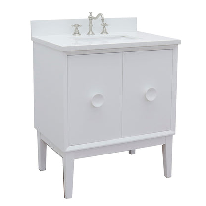 31" Single vanity in White finish with White engineered stone top and rectangle sink