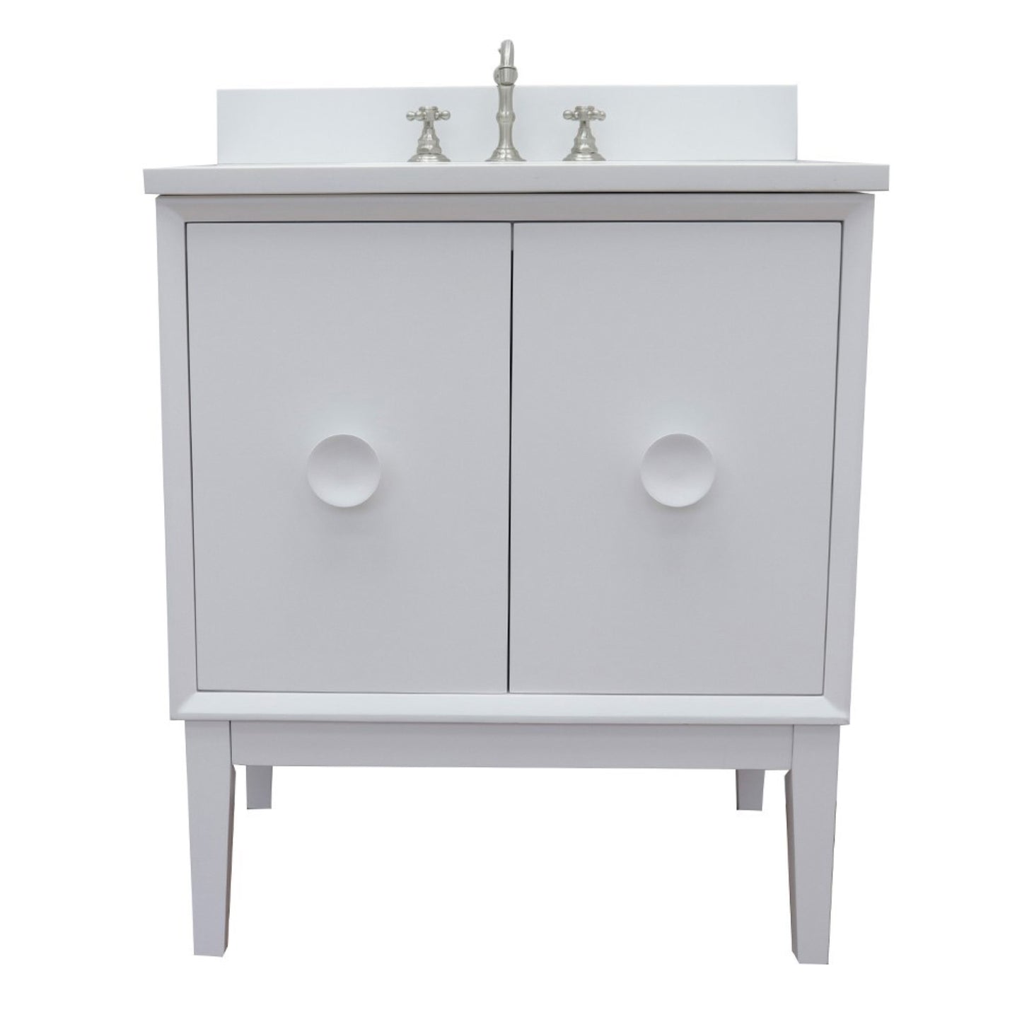 31" Single vanity in White finish with White engineered stone top and rectangle sink