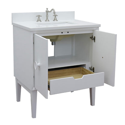31" Single vanity in White finish with White engineered stone top and rectangle sink