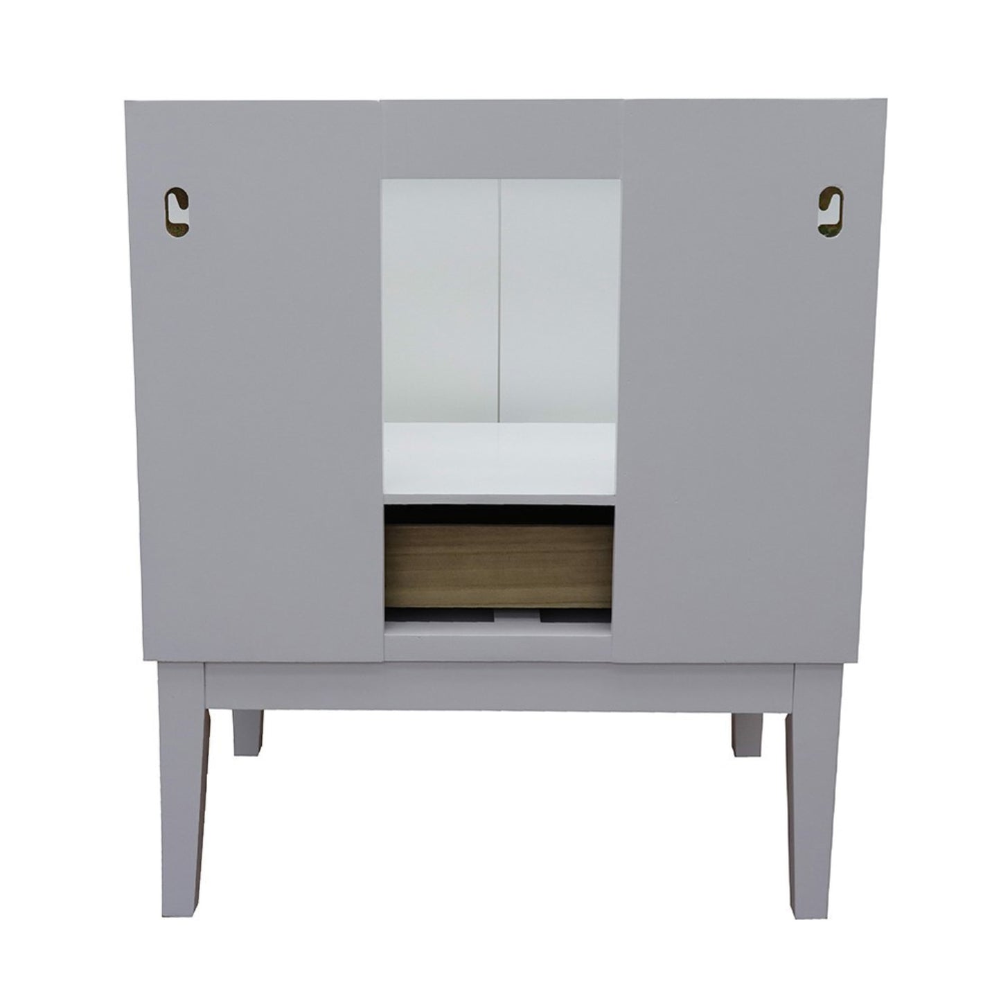 31" Single vanity in White finish with White engineered stone top and rectangle sink