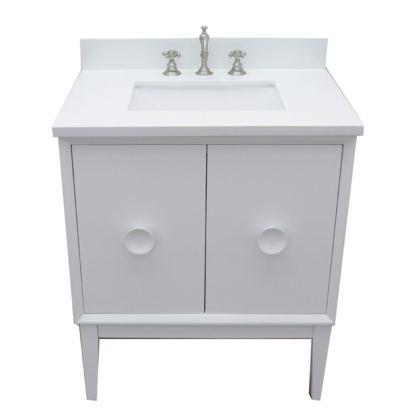 31" Single vanity in White finish with White engineered stone top and rectangle sink
