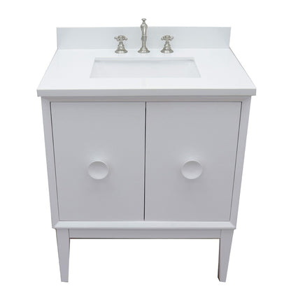 31" Single vanity in White finish with White engineered stone top and rectangle sink