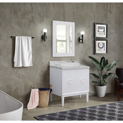 31" Single vanity in White finish with White Carrara top and round sink