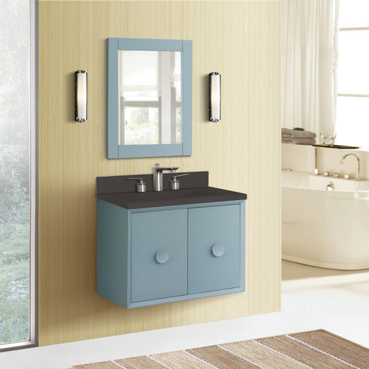 31" Single Vanity in Aqua Blue Finish with Black Concrete Top and Rectangle Sink