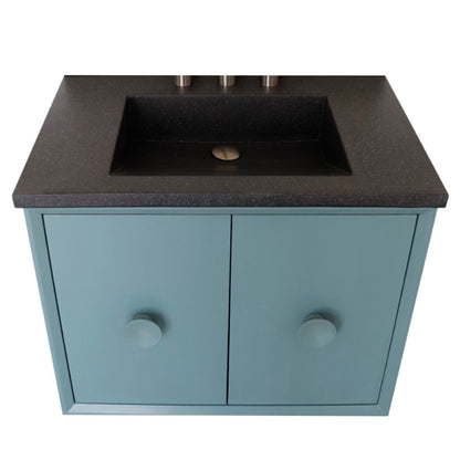 31" Single Vanity in Aqua Blue Finish with Black Concrete Top and Rectangle Sink