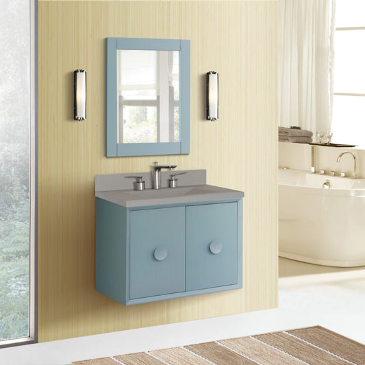 31" Single Vanity in Aqua Blue Finish with Gray Concrete Top and Rectangle Sink