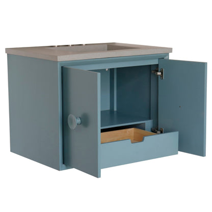 31" Single Vanity in Aqua Blue Finish with Gray Concrete Top and Rectangle Sink