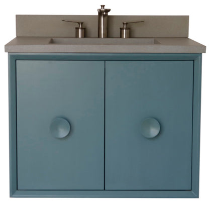 31" Single Vanity in Aqua Blue Finish with Gray Concrete Top and Rectangle Sink