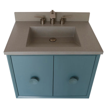 31" Single Vanity in Aqua Blue Finish with Gray Concrete Top and Rectangle Sink