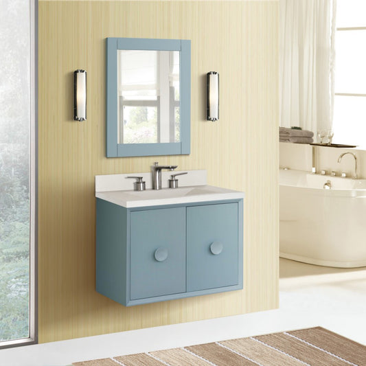31" Single Vanity in Aqua Blue Finish with White Concrete Top and Rectangle Sink