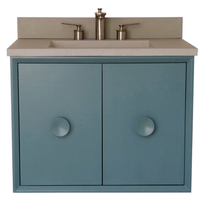 31" Single Vanity in Aqua Blue Finish with White Concrete Top and Rectangle Sink