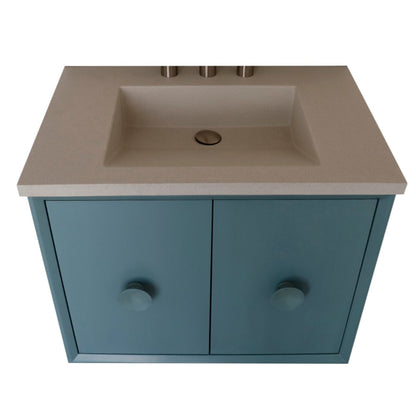 31" Single Vanity in Aqua Blue Finish with White Concrete Top and Rectangle Sink