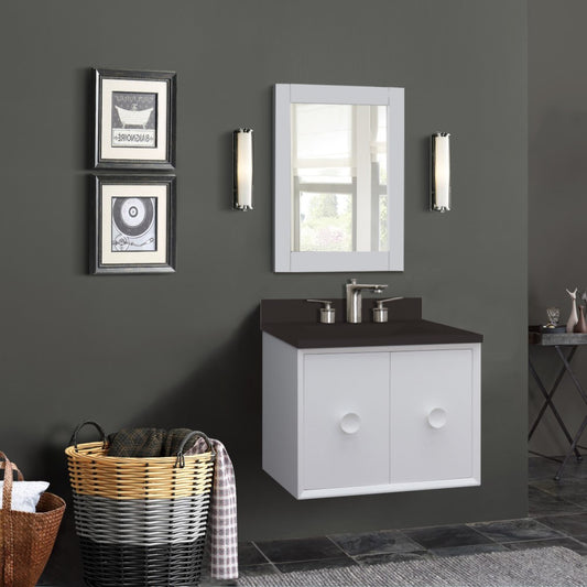 31" Single Vanity in White Finish with Black Concrete Top and Rectangle Sink