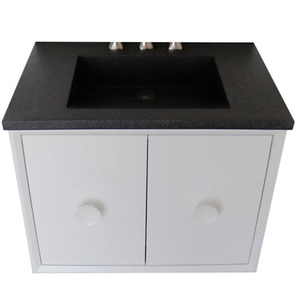 31" Single Vanity in White Finish with Black Concrete Top and Rectangle Sink