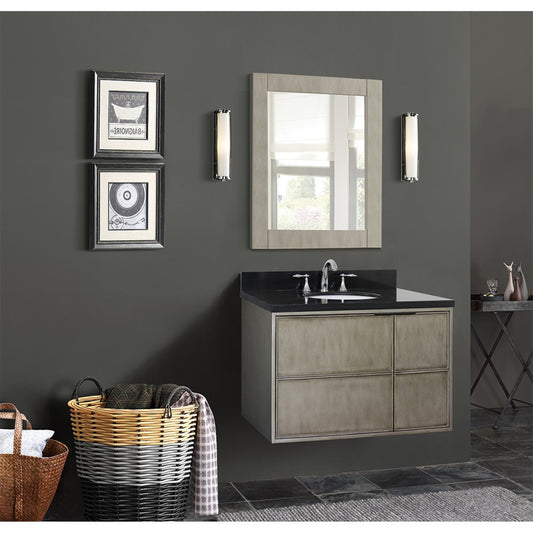 37" Single wall mount vanity in Linen Brown finish with Black Galaxy top and oval sink
