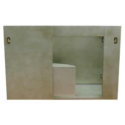 37" Single wall mount vanity in Linen Brown finish with Gray granite top and oval sink