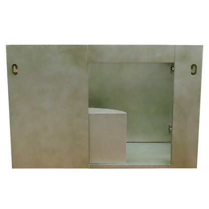37" Single wall mount vanity in Linen Brown finish with Gray granite top and rectangle sink