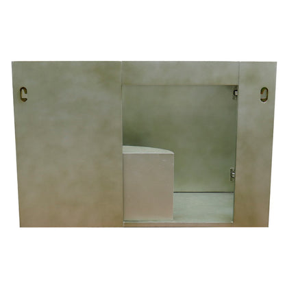 37" Single wall mount vanity in Linen Brown finish with White engineered stone top and rectangle sink