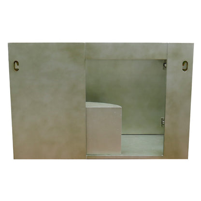 37" Single wall mount vanity in Linen Brown finish with White Carrara top and oval sink