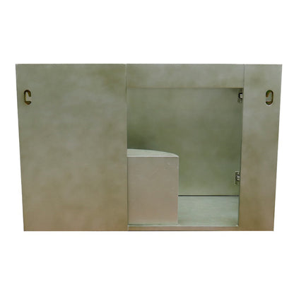 37" Single wall mount vanity in Linen Brown finish with White Carrara top and rectangle sink