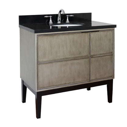 37" Single vanity in Linen Brown finish with Black Galaxy top and oval sink