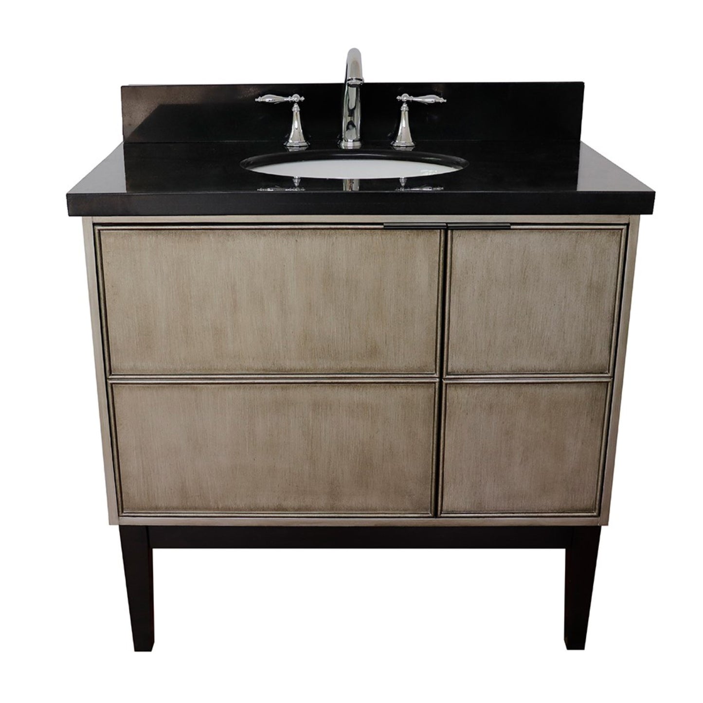 37" Single vanity in Linen Brown finish with Black Galaxy top and oval sink
