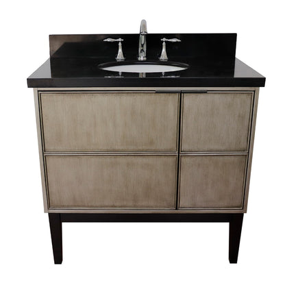 37" Single vanity in Linen Brown finish with Black Galaxy top and oval sink