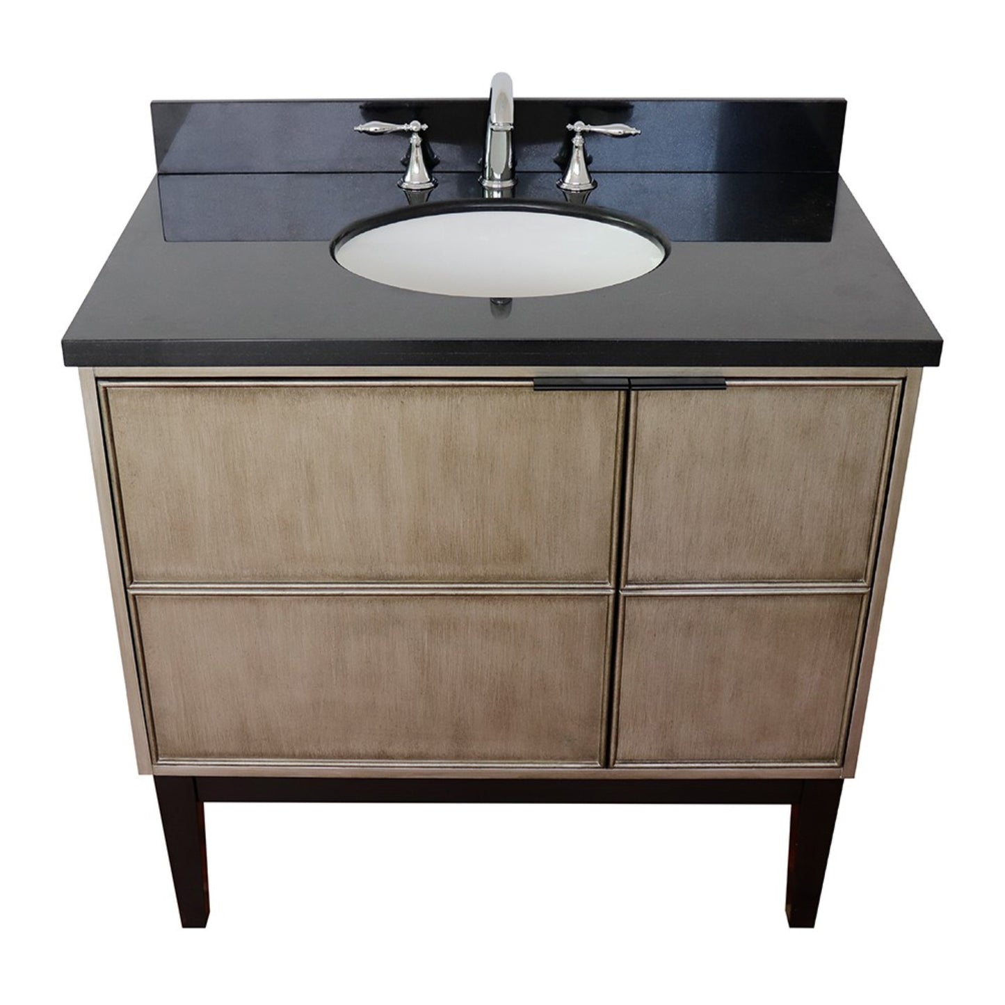 37" Single vanity in Linen Brown finish with Black Galaxy top and oval sink