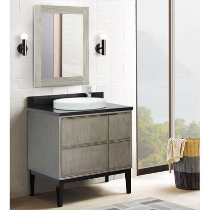 37" Single vanity in Linen Brown finish with Black Galaxy top and round sink