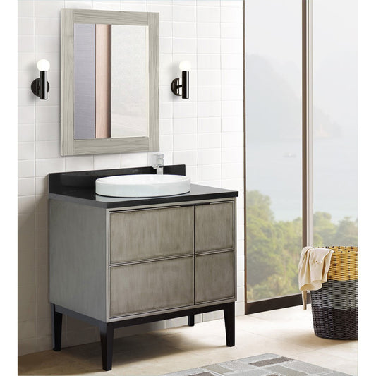 37" Single vanity in Linen Brown finish with Black Galaxy top and round sink
