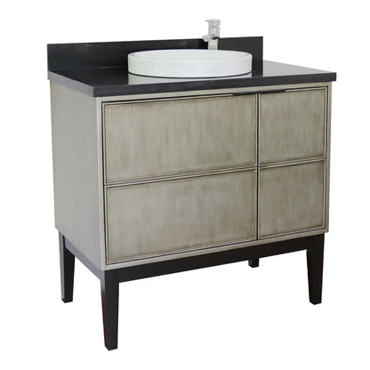 37" Single vanity in Linen Brown finish with Black Galaxy top and round sink