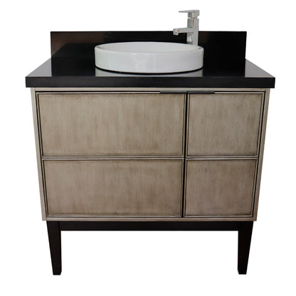 37" Single vanity in Linen Brown finish with Black Galaxy top and round sink