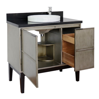 37" Single vanity in Linen Brown finish with Black Galaxy top and round sink