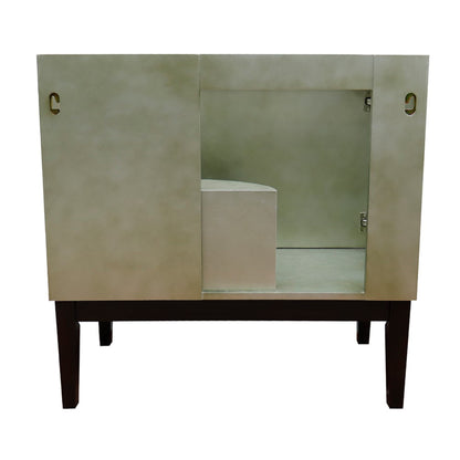 37" Single vanity in Linen Brown finish with Black Galaxy top and round sink