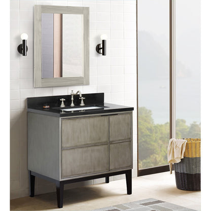 37" Single vanity in Linen Brown finish with Black Galaxy top and rectangle sink