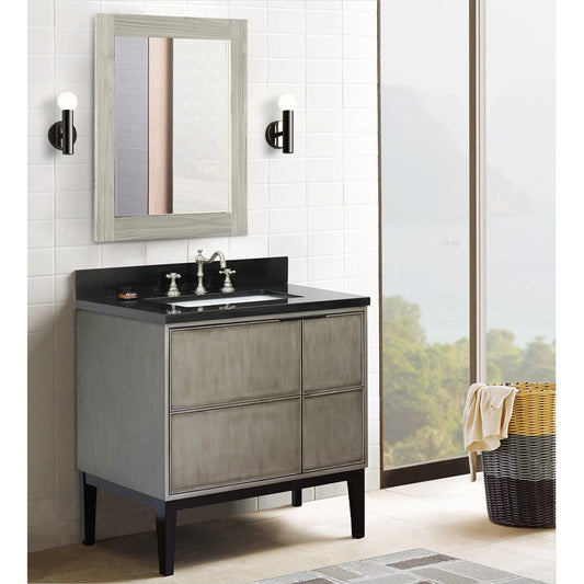 37" Single vanity in Linen Brown finish with Black Galaxy top and rectangle sink