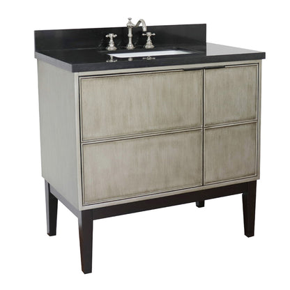 37" Single vanity in Linen Brown finish with Black Galaxy top and rectangle sink