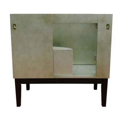37" Single vanity in Linen Brown finish with Black Galaxy top and rectangle sink