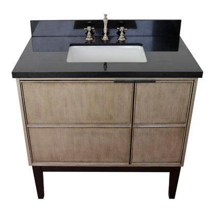 37" Single vanity in Linen Brown finish with Black Galaxy top and rectangle sink