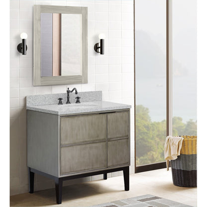 37" Single vanity in Linen Brown finish with Gray granite top and oval sink