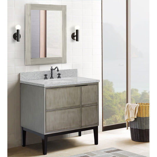 37" Single vanity in Linen Brown finish with Gray granite top and oval sink