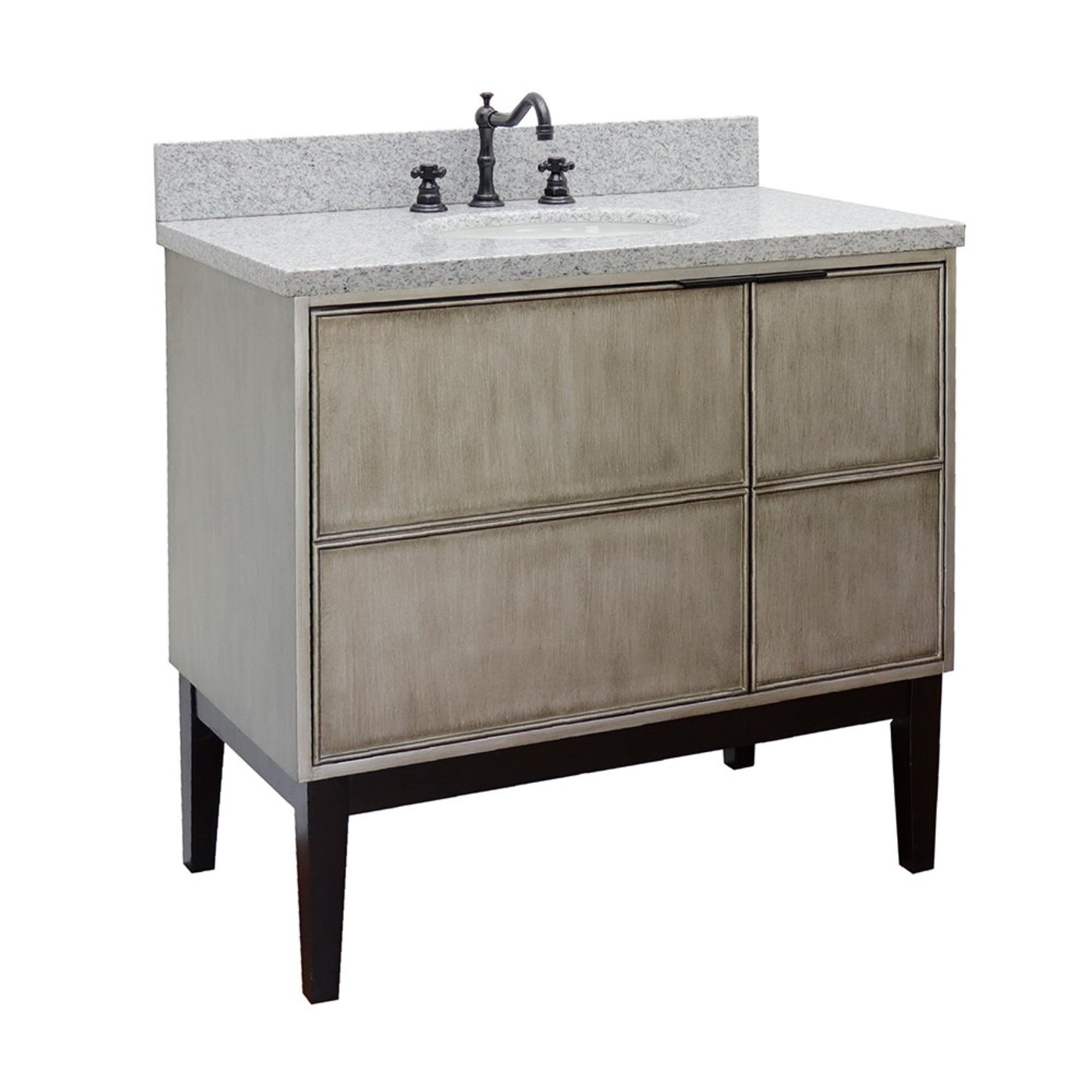 37" Single vanity in Linen Brown finish with Gray granite top and oval sink