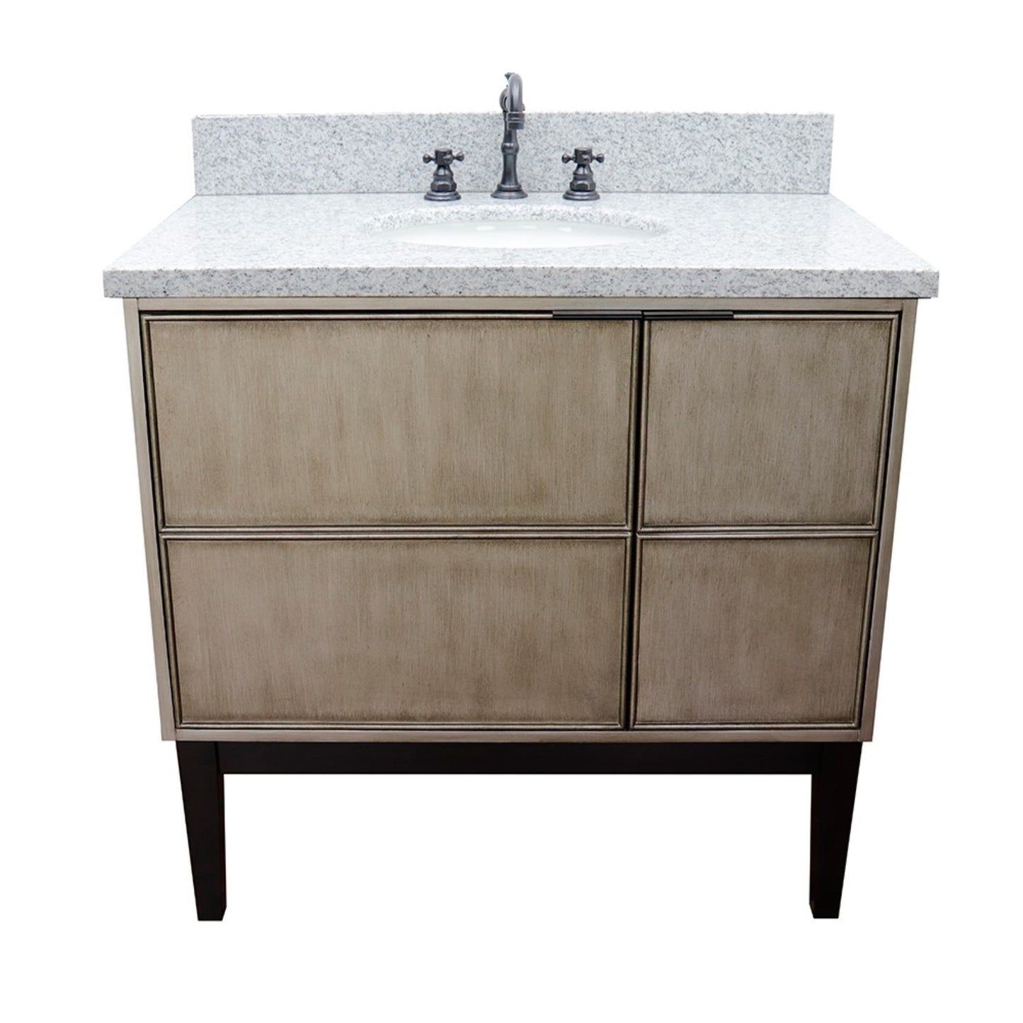 37" Single vanity in Linen Brown finish with Gray granite top and oval sink