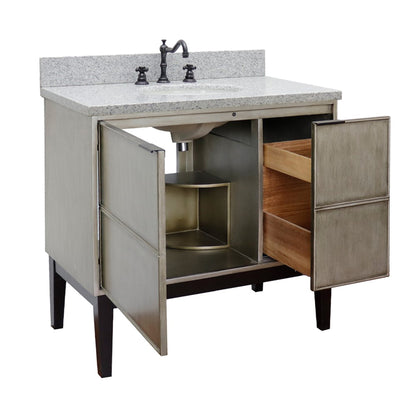 37" Single vanity in Linen Brown finish with Gray granite top and oval sink