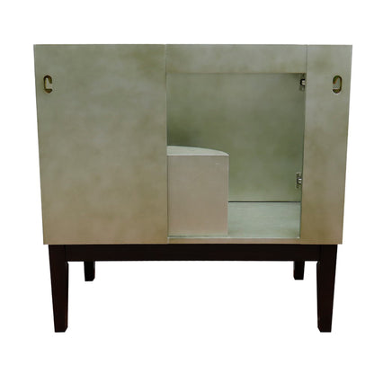 37" Single vanity in Linen Brown finish with Gray granite top and oval sink