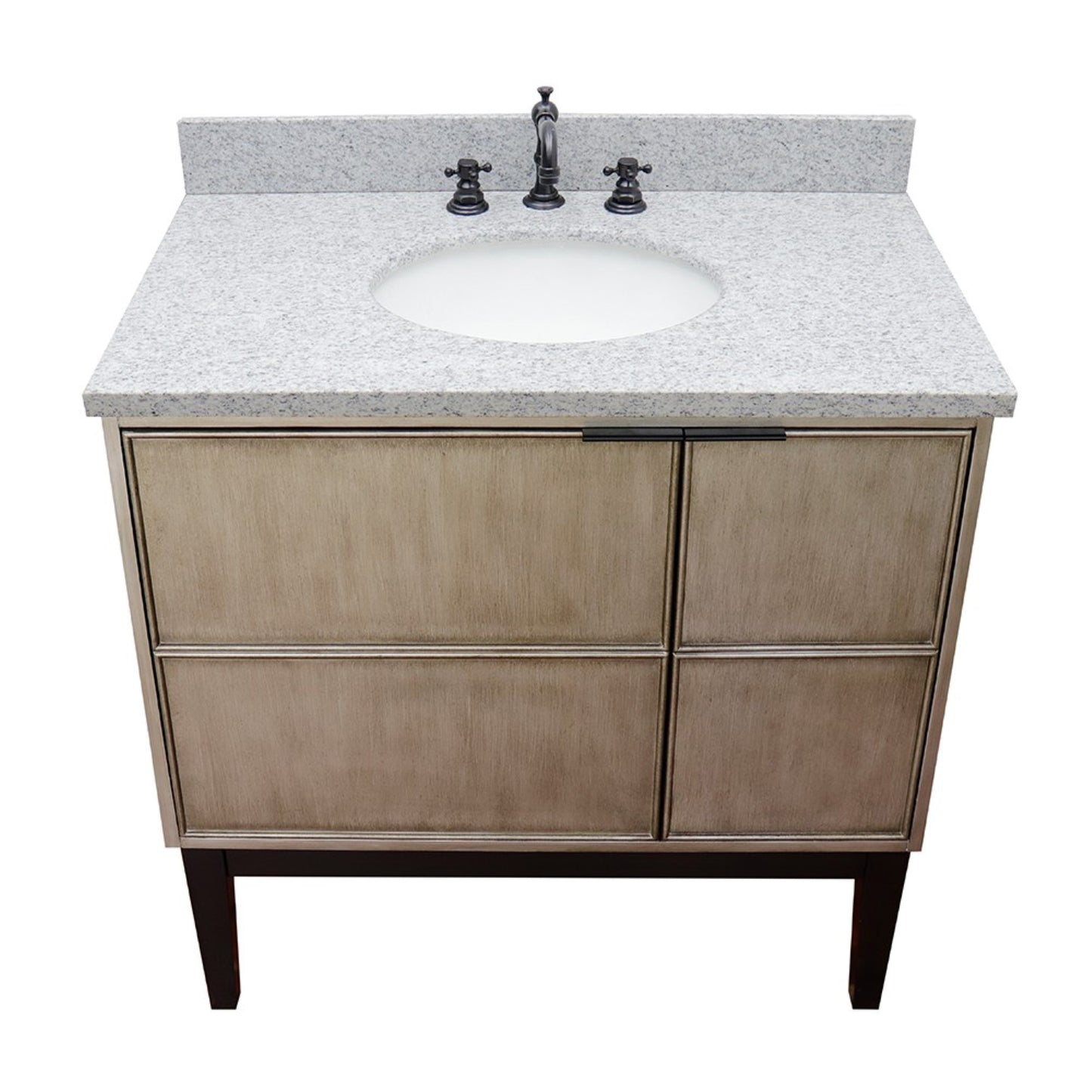 37" Single vanity in Linen Brown finish with Gray granite top and oval sink