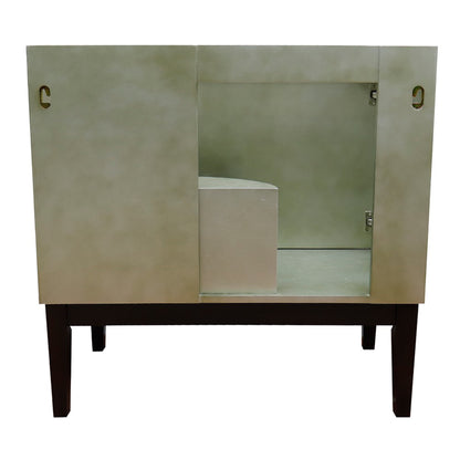 37" Single vanity in Linen Brown finish with Gray granite top and round sink