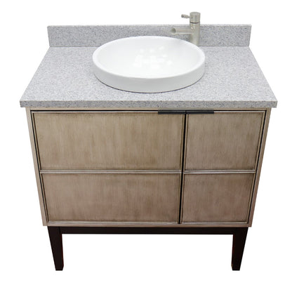 37" Single vanity in Linen Brown finish with Gray granite top and round sink